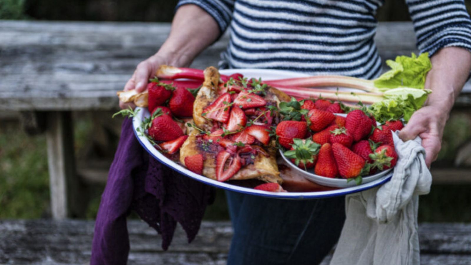 Chicken roasted in cast iron with crispy skin and browned edges.