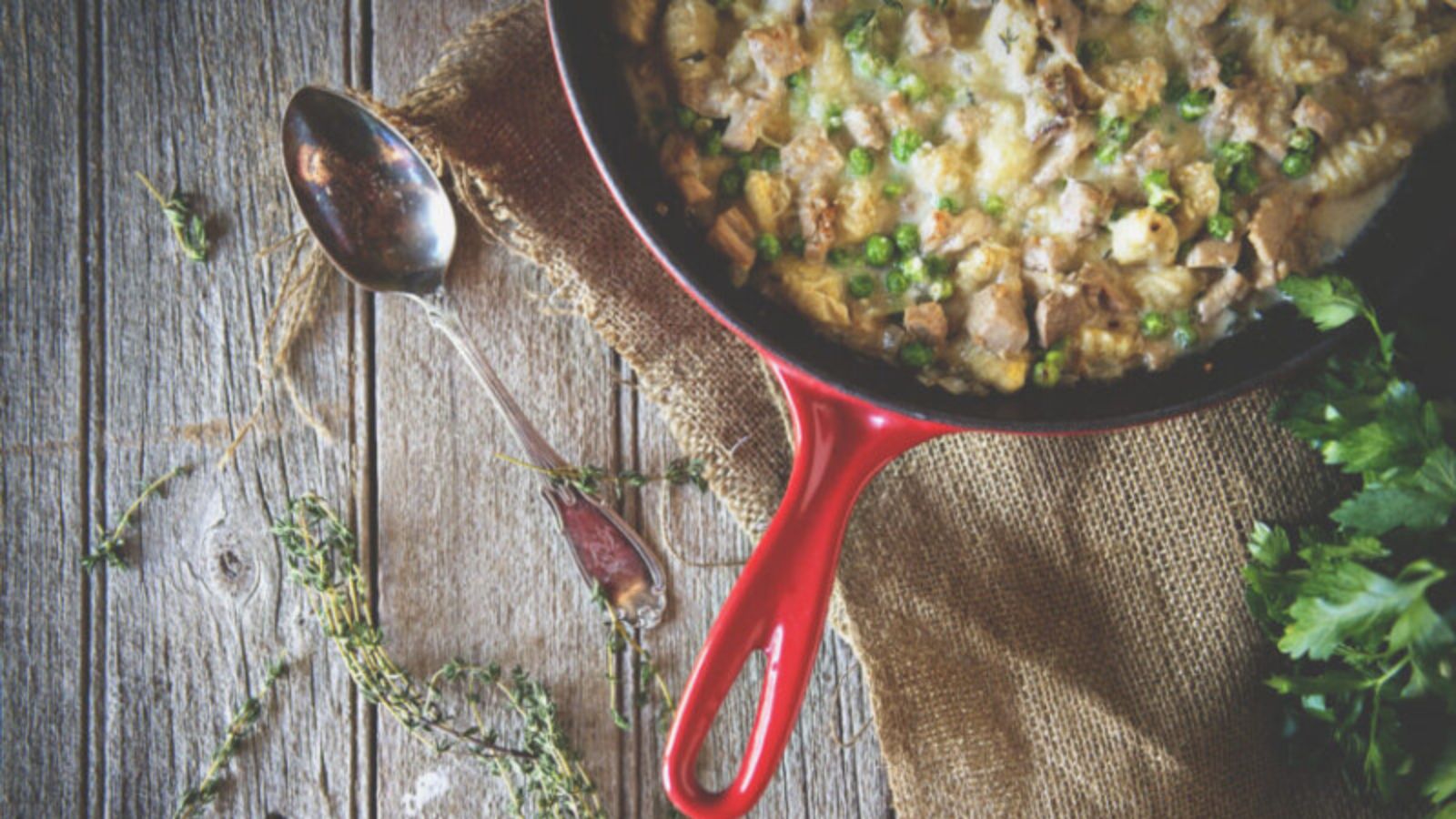 Gnocchi skillet tossed with leftover ham and cooked until golden.