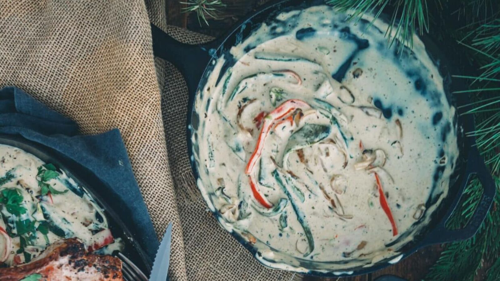 Rajas en crema with roasted poblano strips in creamy sauce.