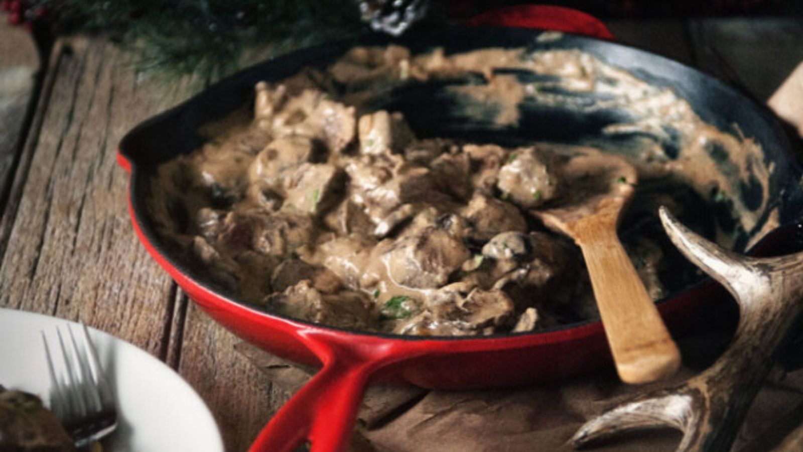Beef stroganoff cooked with mushrooms and creamy sauce.