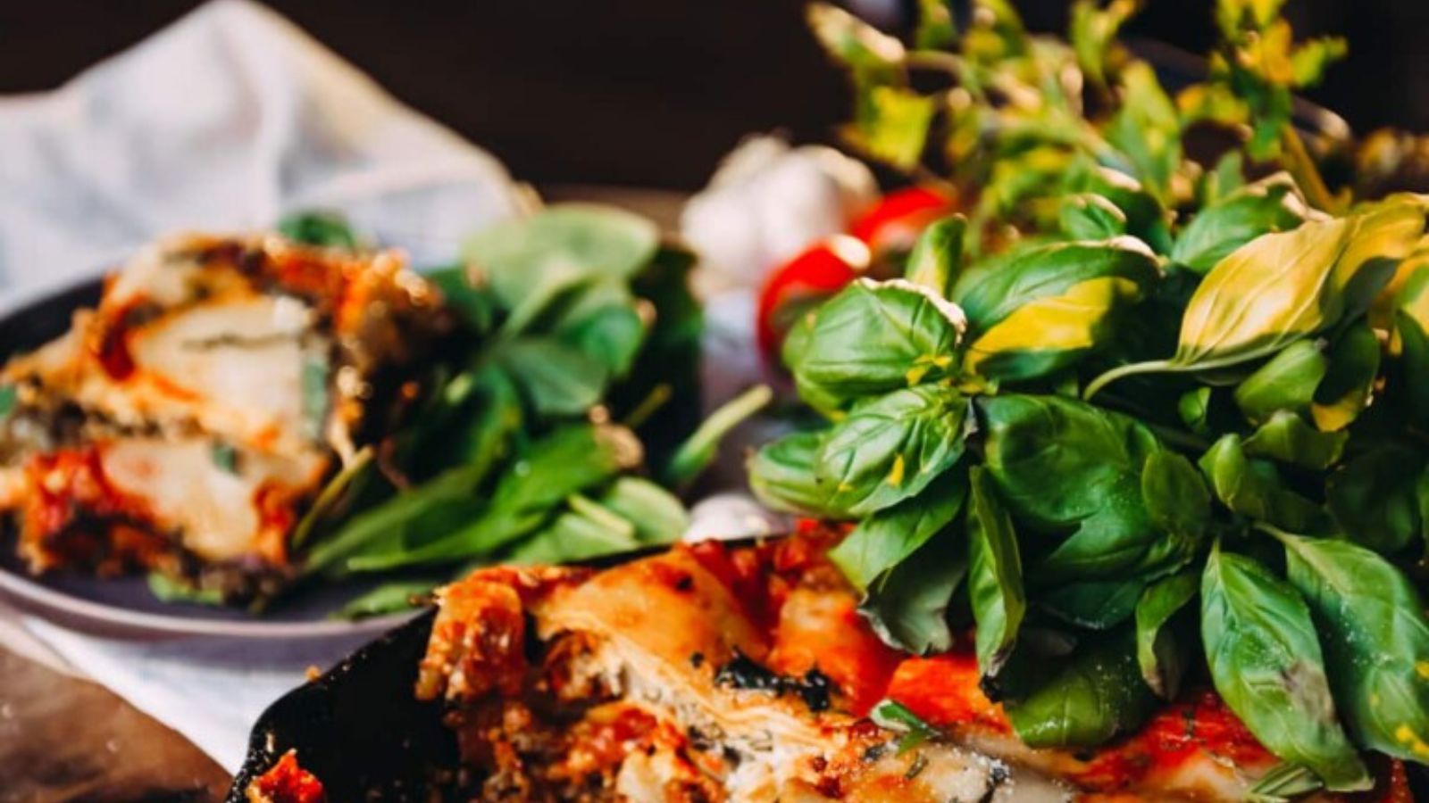 Skillet lasagna layered with sauce, cheese, and pasta.