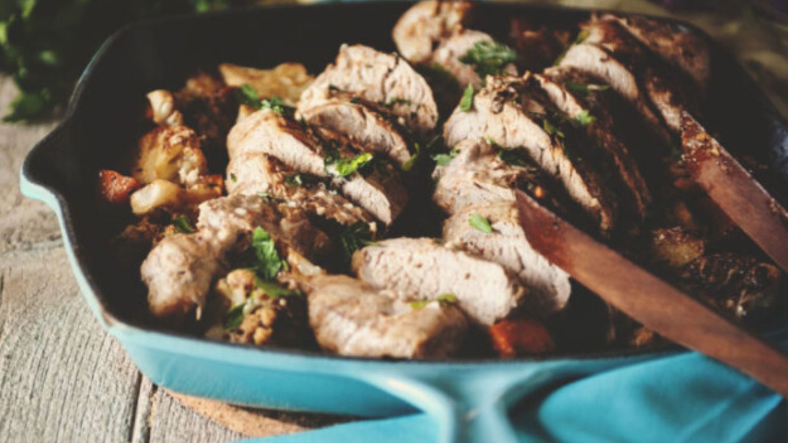 Pork cooked in red curry coconut sauce served over rice.