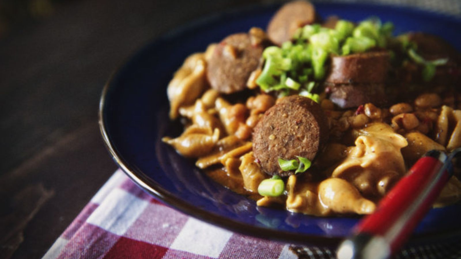 Smoked sausage chili slow cooked with beans and deep flavor.