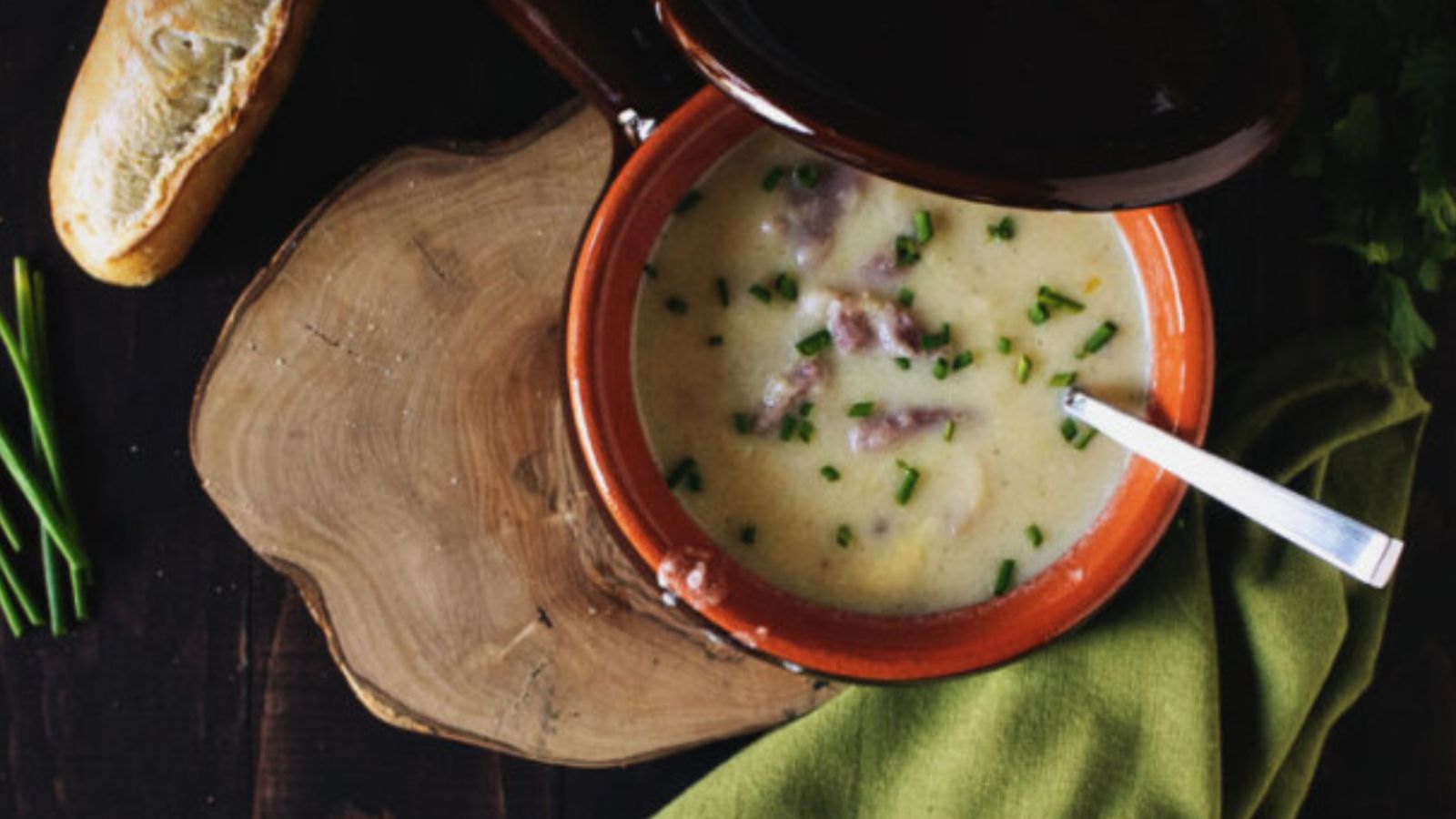 Soup with ham and cauliflower cooked cheesy and thick.