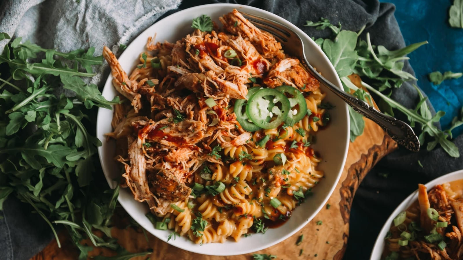 BBQ chicken mac and cheese cooked creamy in Instant Pot.
