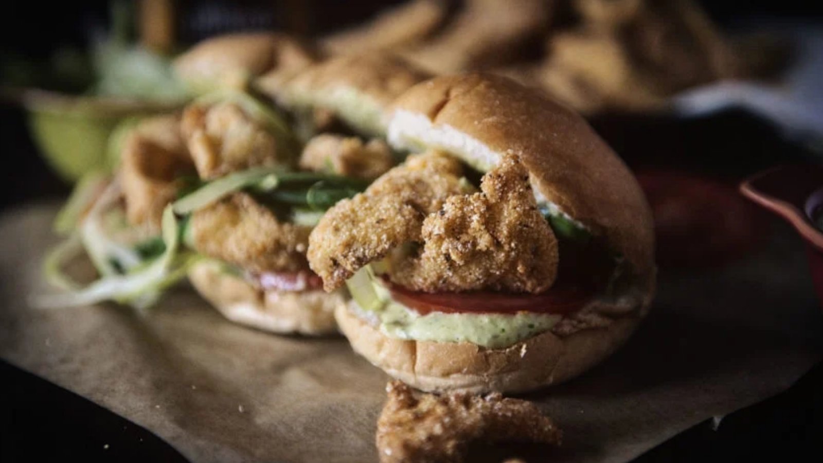 Catfish fried crisp and served po’boy style with spicy remoulade.