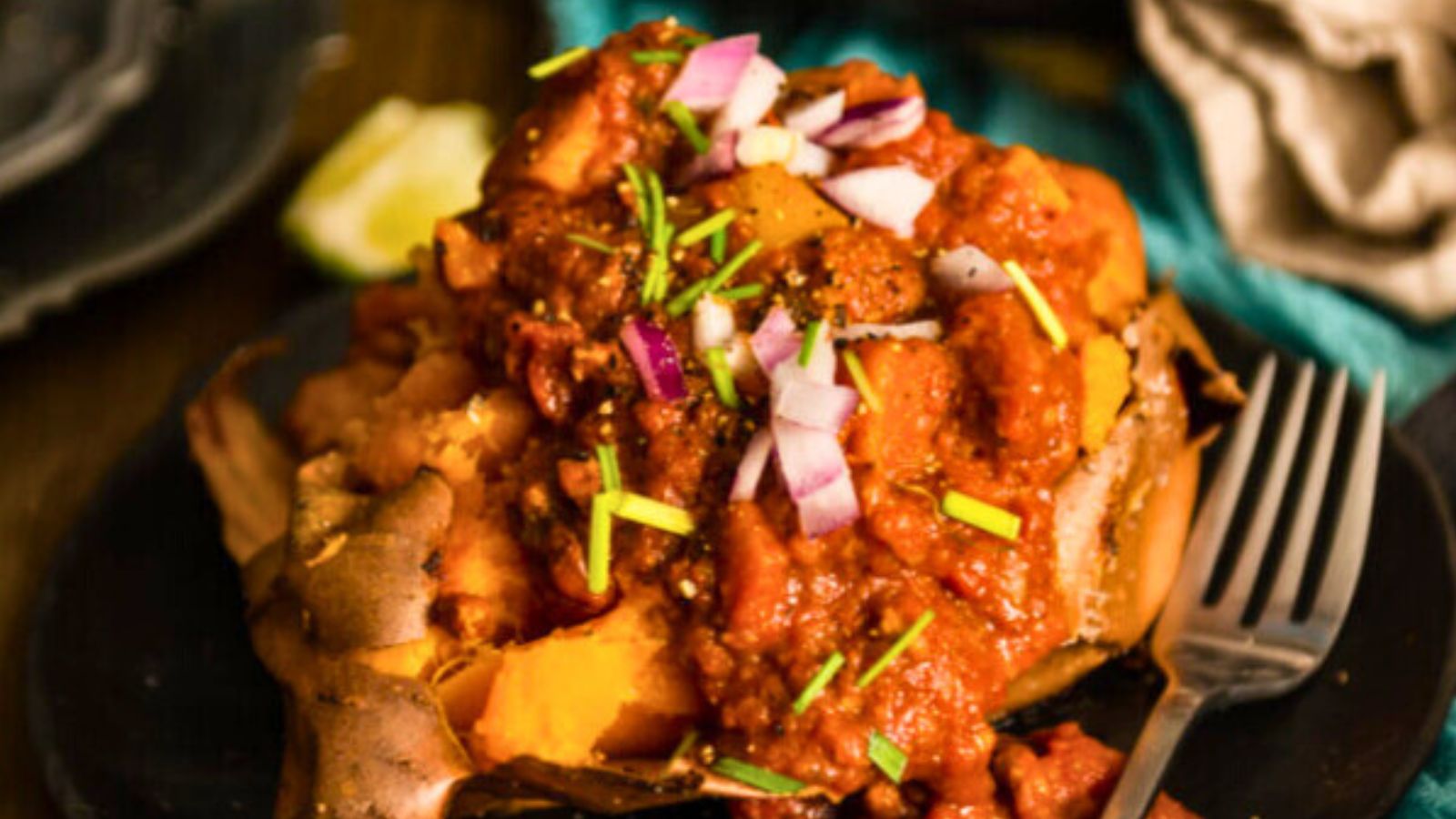 Turkey chili mixed with butternut squash creating sweet and savory contrast.