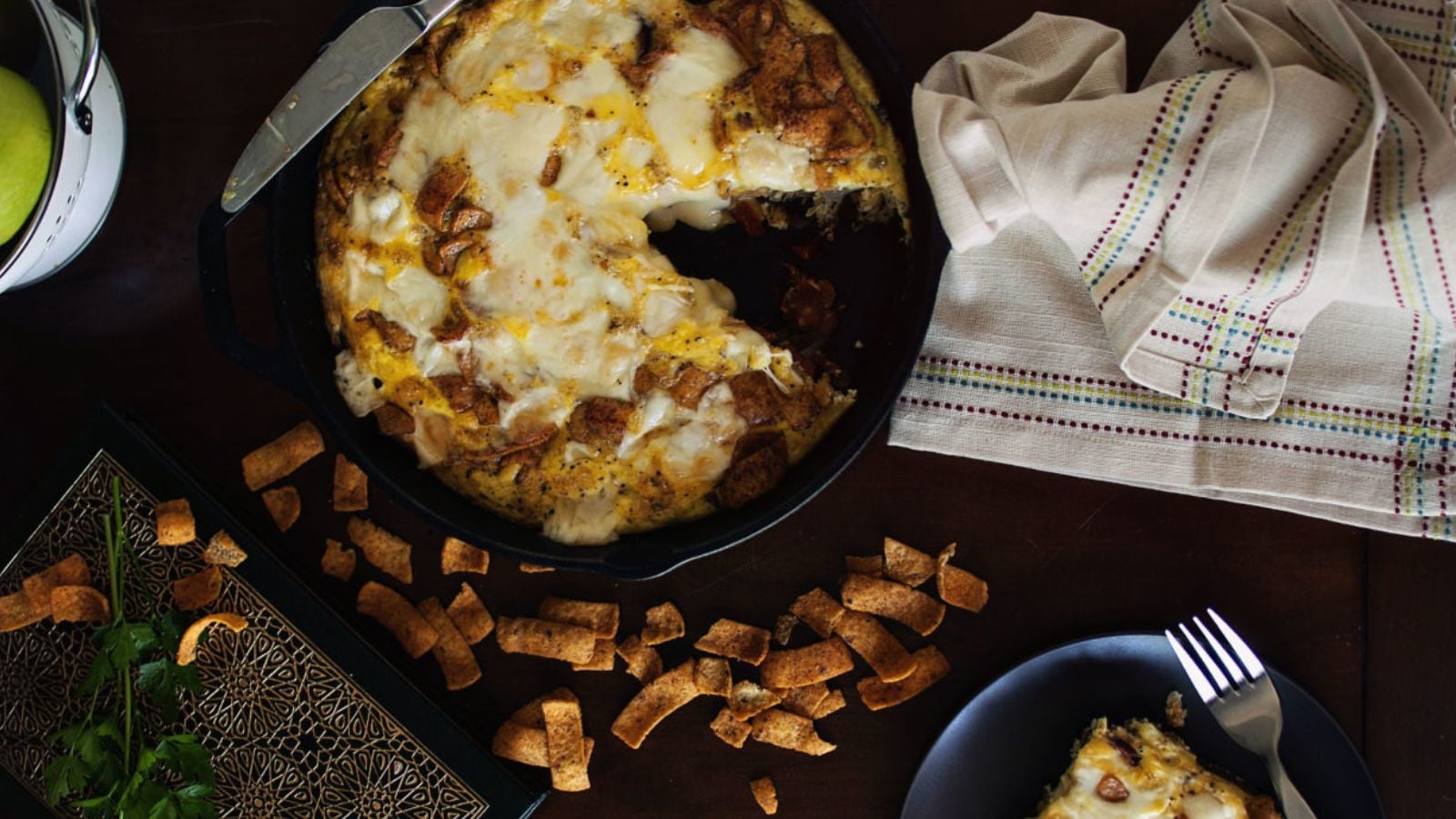 Frittata fried with Fritos giving crunchy texture.