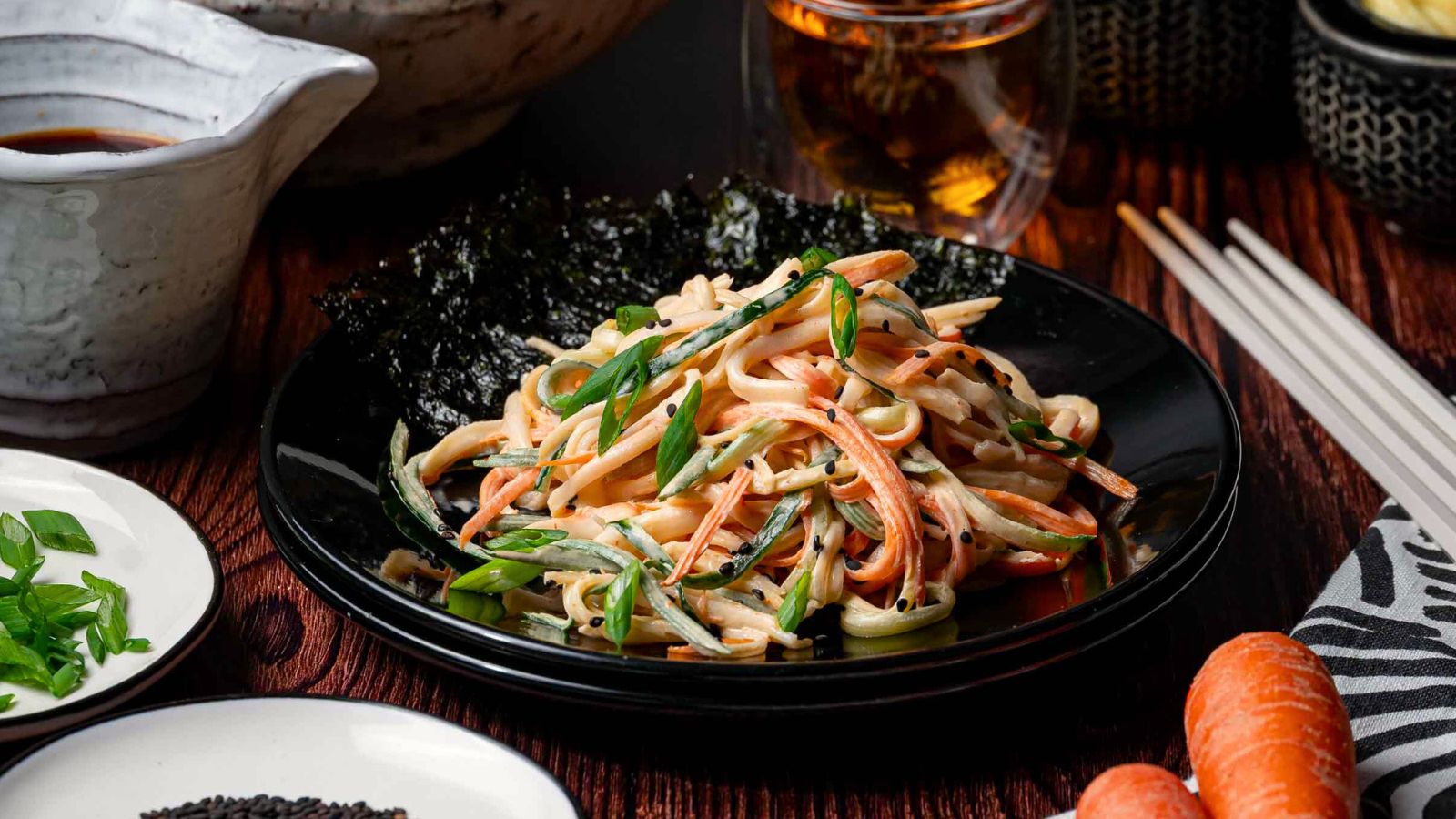Spicy crab salad with shredded veggies.